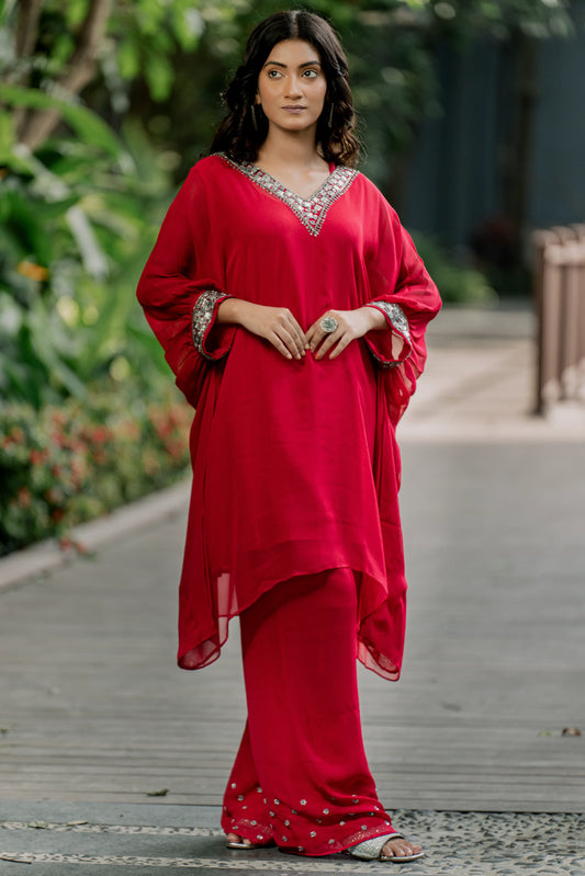 Scarlet Majesty - Short Kaftan with Palazzo Pant
