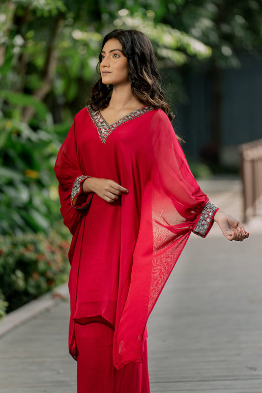 Scarlet Majesty - Short Kaftan with Palazzo Pant