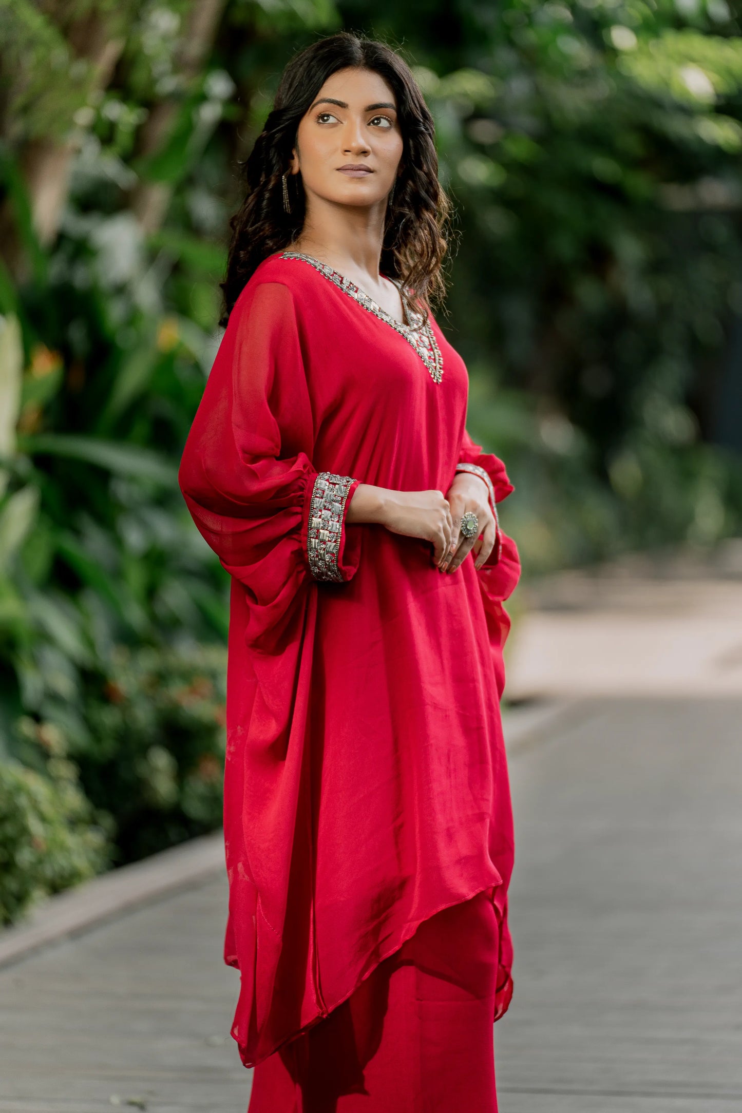 Scarlet Majesty - Short Kaftan with Palazzo Pant