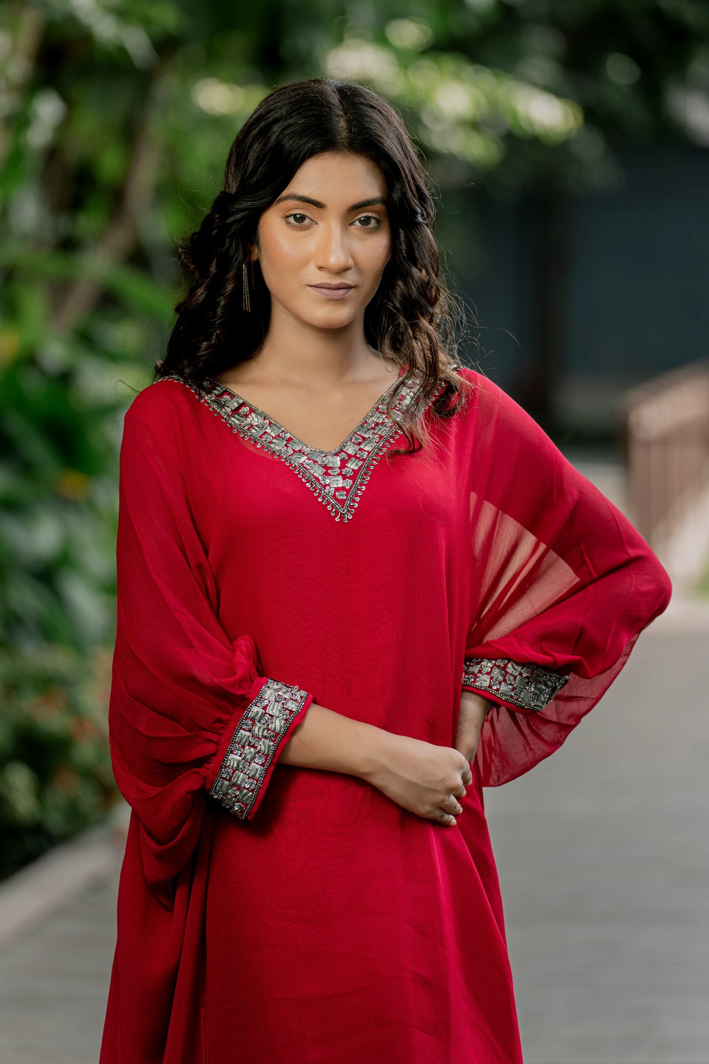 Scarlet Majesty - Short Kaftan with Palazzo Pant