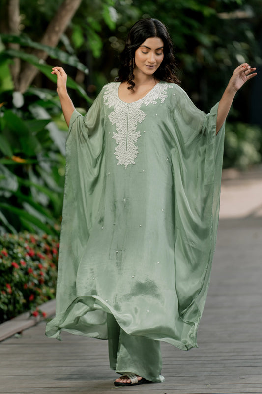 Sage Whisper - Long Kaftan with Palazzo Pant