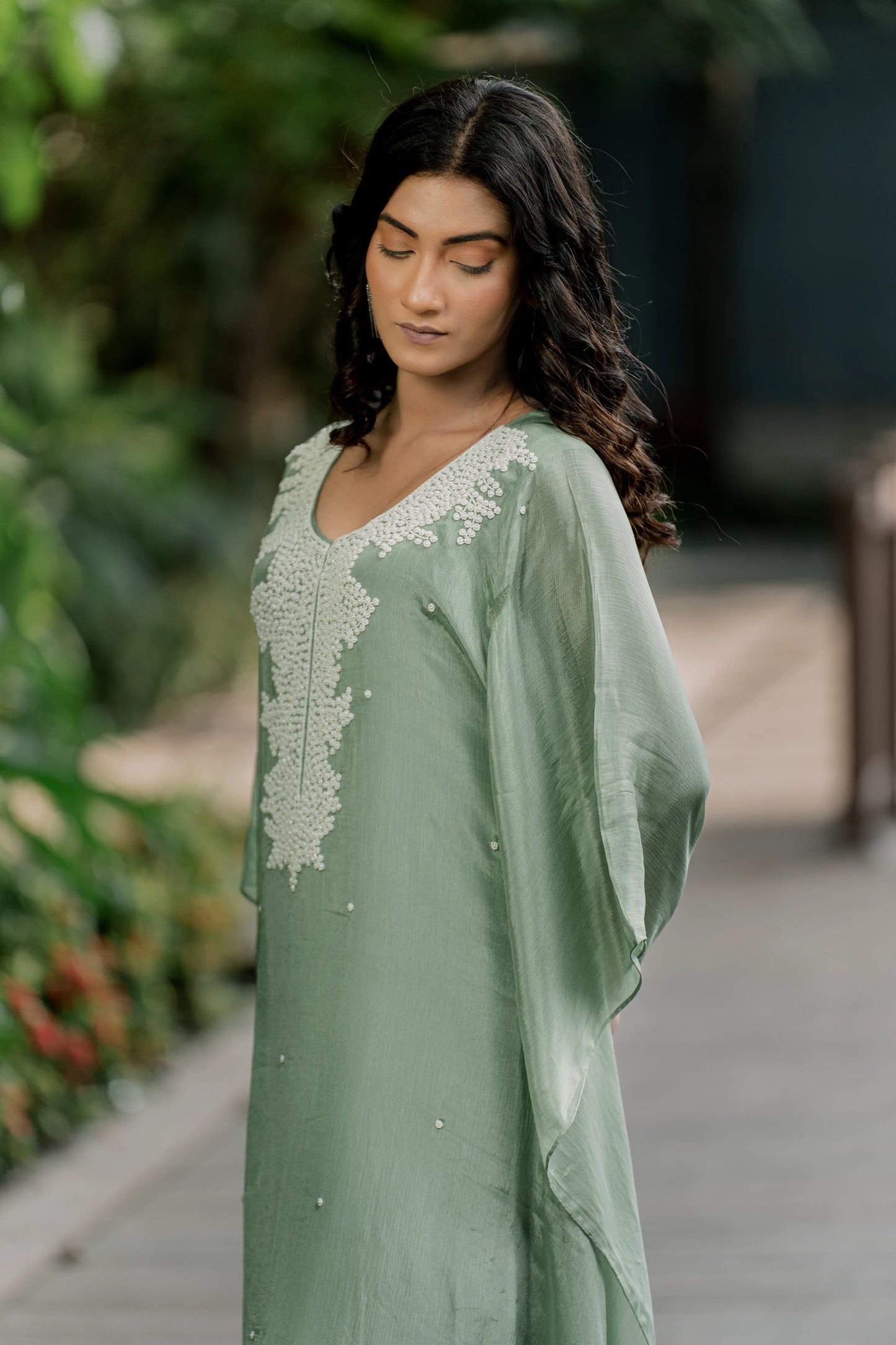 Sage Whisper - Long Kaftan with Palazzo Pant