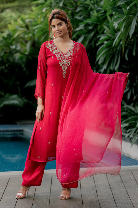 Crimson Radiance - Kurta Set