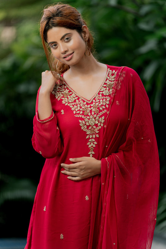 Crimson Radiance - Kurta Set