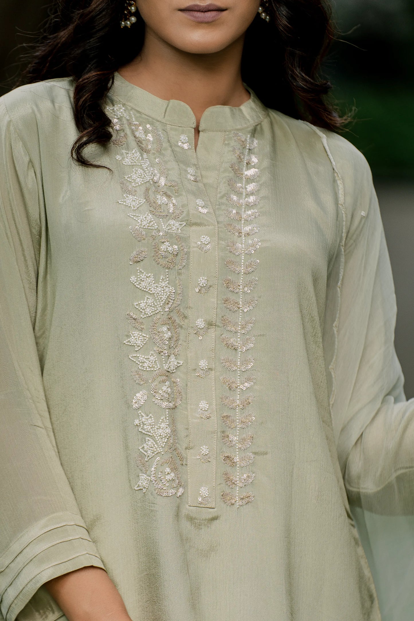 Olive Mist - Top with Palazzo Pant and Dupatta