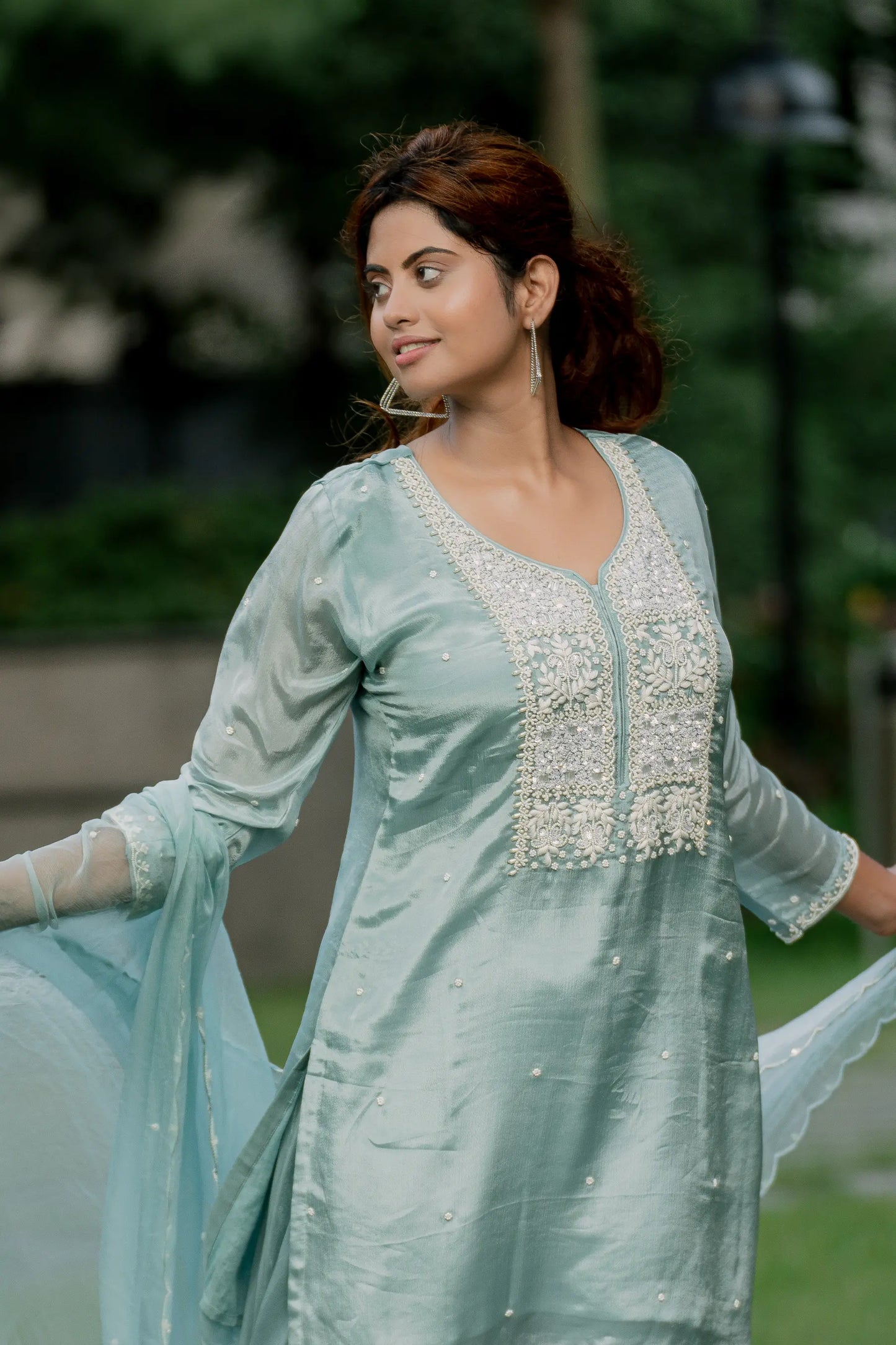 Ice Blue Grace - Top with Palazzo Pant and Dupatta