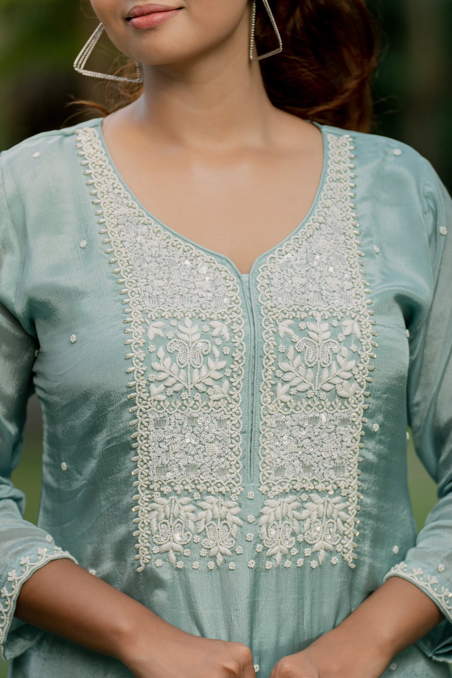Ice Blue Grace - Top with Palazzo Pant and Dupatta