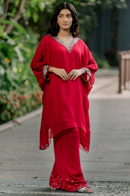 Scarlet Majesty - Short Kaftan with Palazzo Pant